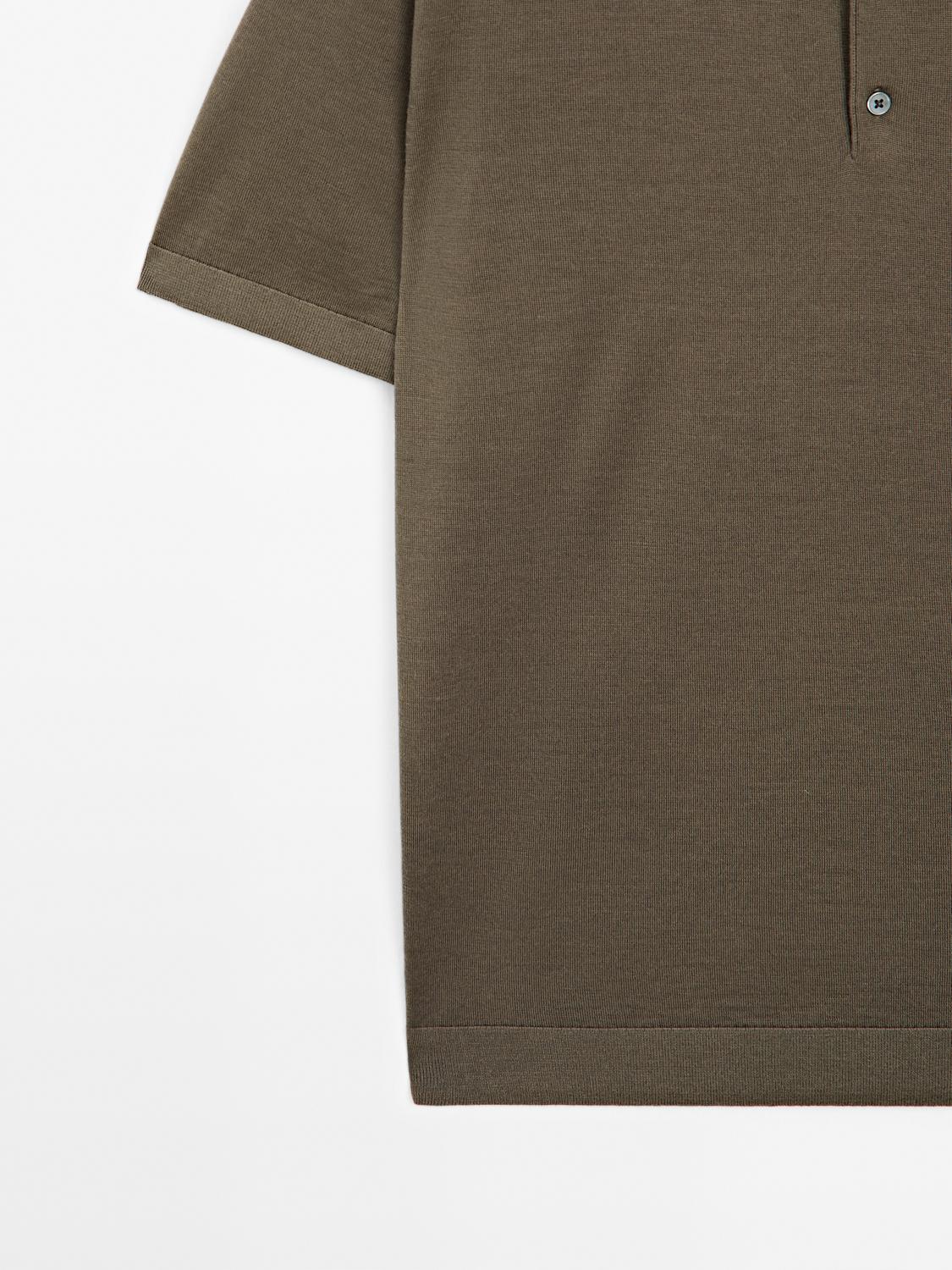 Short sleeve wool blend knit polo shirt